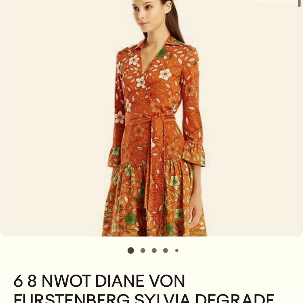 DVF 2022 wrap dress silk size 8 never worn fits 6-8 burnt orange floral
